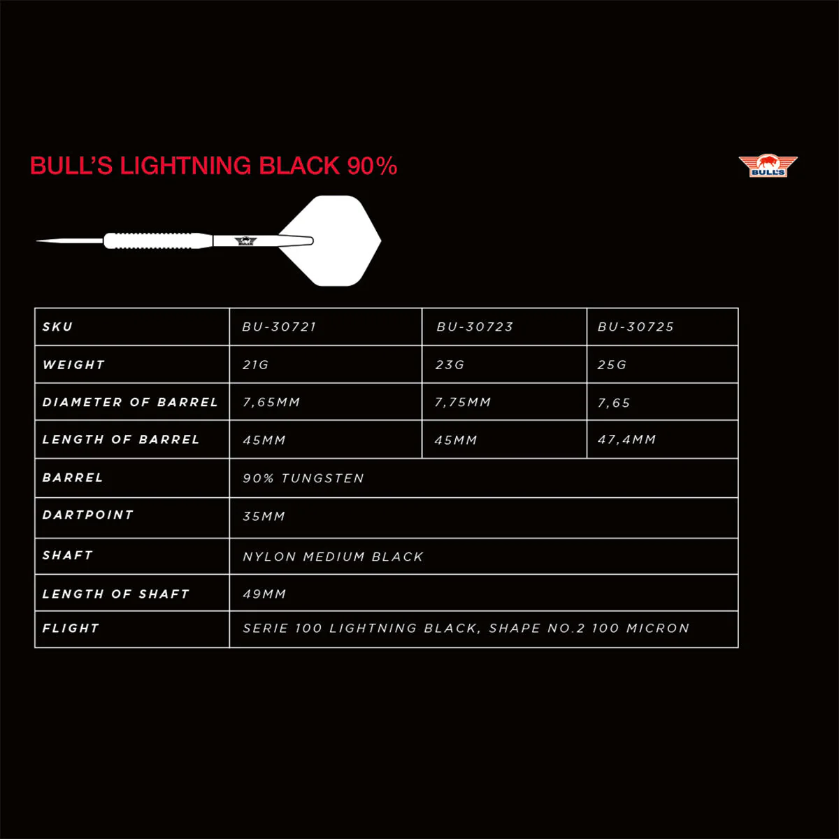 Bull's Lightning 90% Black Steel Tip Darts - Image 4