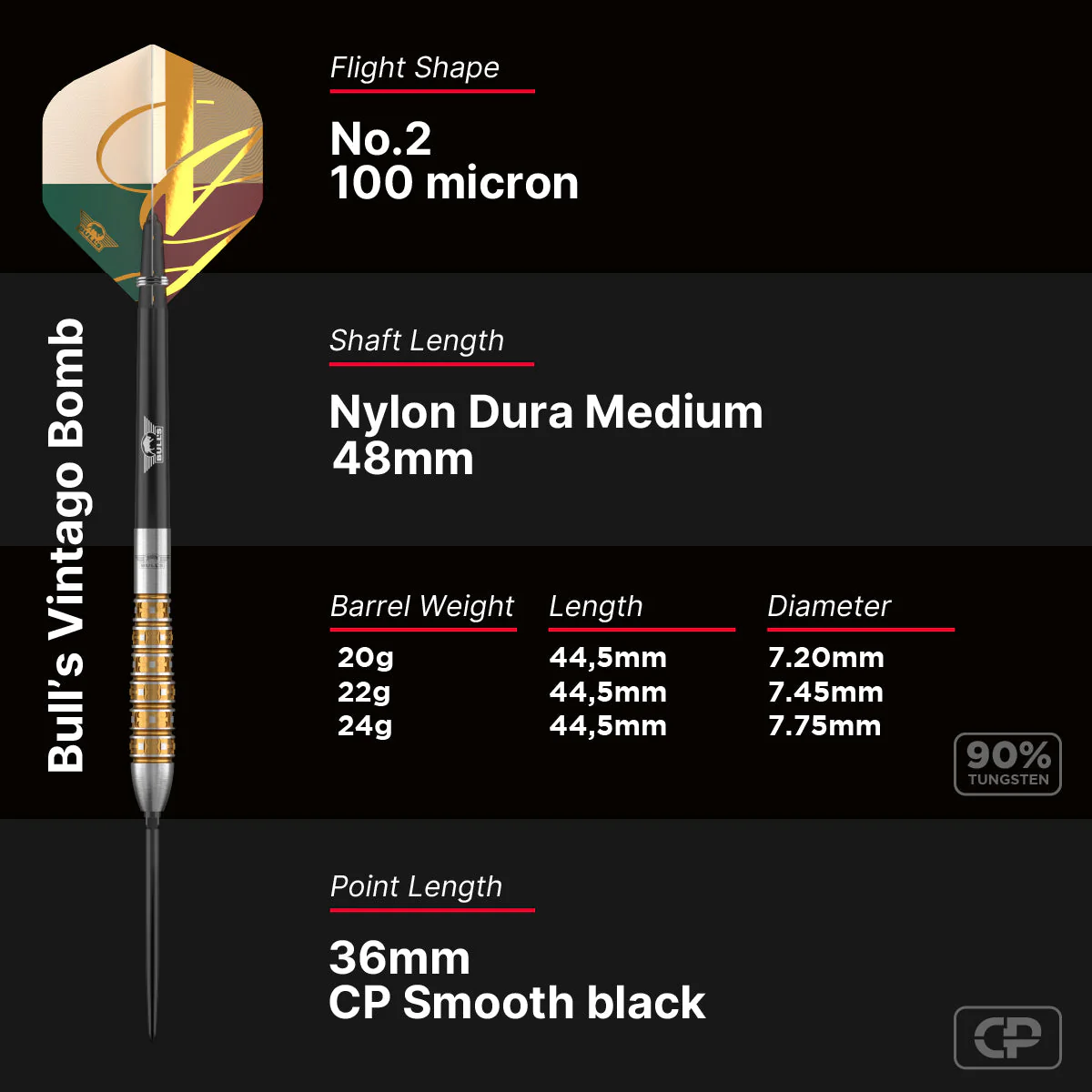 Bull's Vintago Bomb CP 90% Steel Tip Darts - Image 7