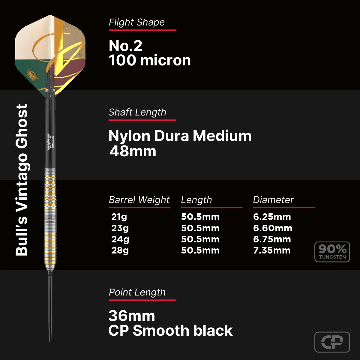Bull's Vintago Ghost CP 90% Steel Tip Darts - Image 7