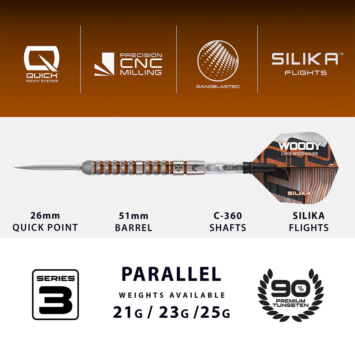 Harrows Luke Woodhouse 90% Series 3 Steel Tip Darts - Image 4