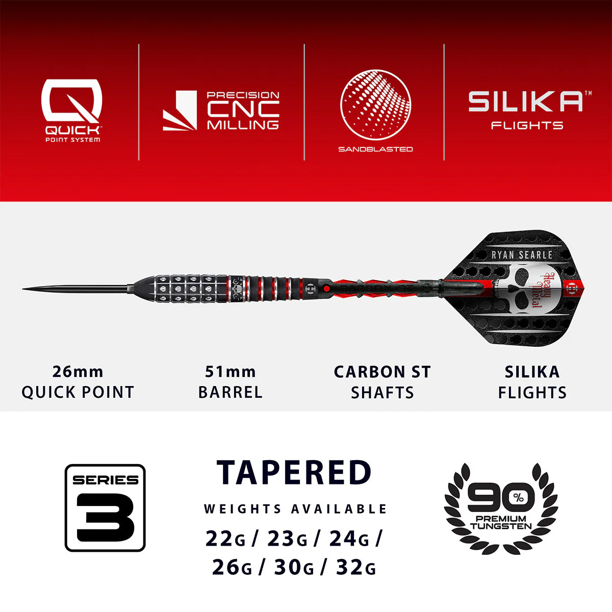 Harrows Ryan Searle 90%  Series 3 Steel Tip Darts - Image 4