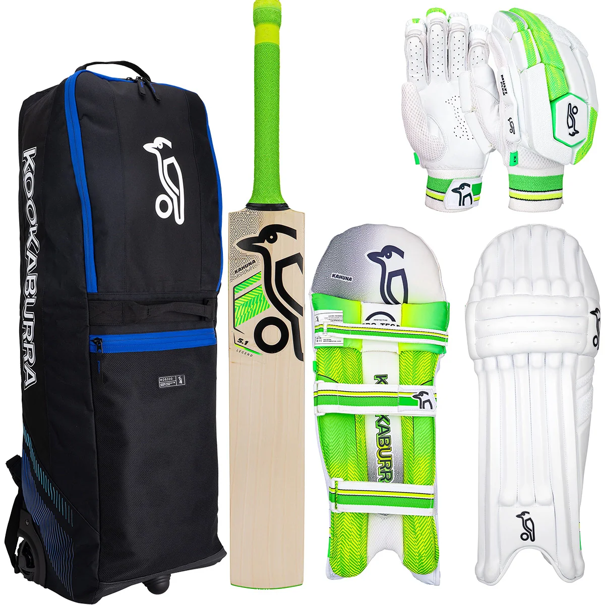 Kookaburra Kahuna 5.1 Legend Cricket Bat, Gloves, Pads & Bag Bundle